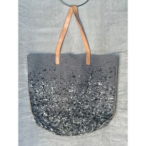Verloop Leather Handle Canvas Tote Bag Gray‎ Speckle Straps Large Shopper Tote